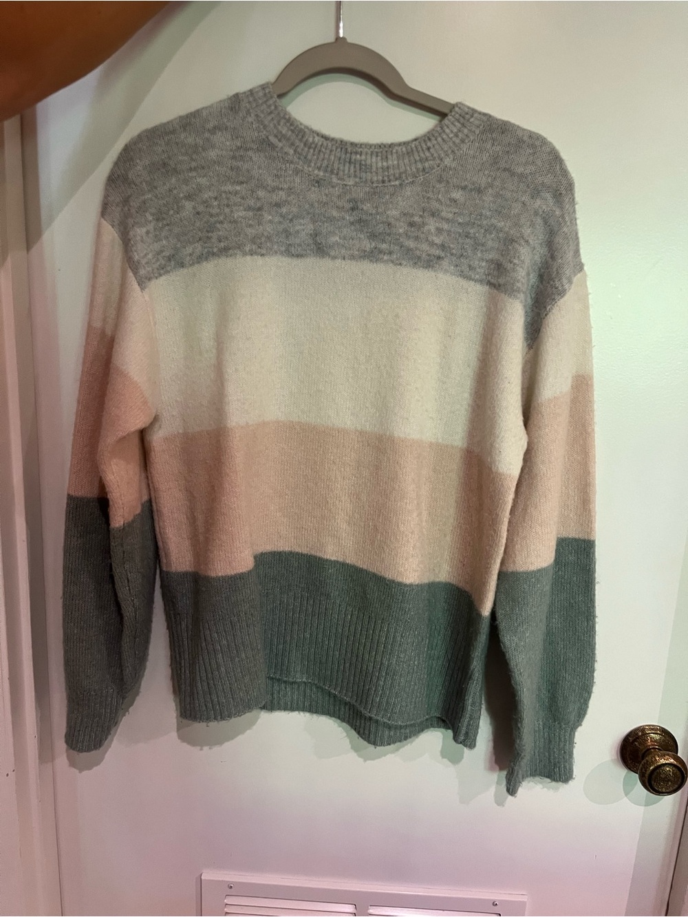 H&M Striped Crewneck Sweater in Gray, Cream, Blush & Green